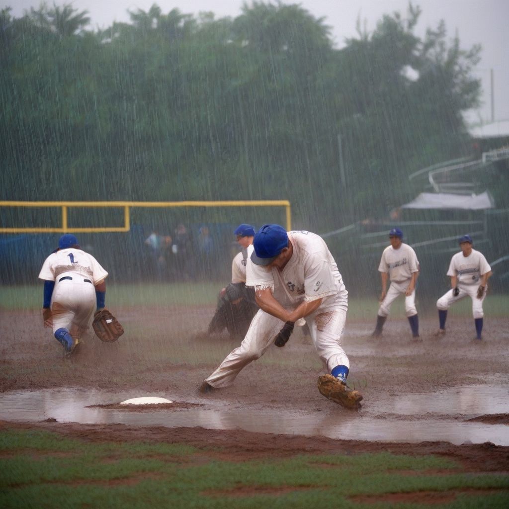 Baseball game in the rain