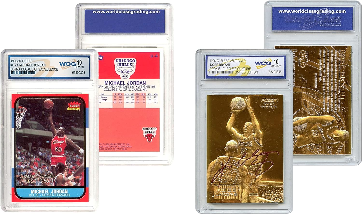 Kobe Bryant Gold & Michael Jordan Decade Fleer Rookie Cards Set - Gem-Mint 10 Condition (Set of 2)